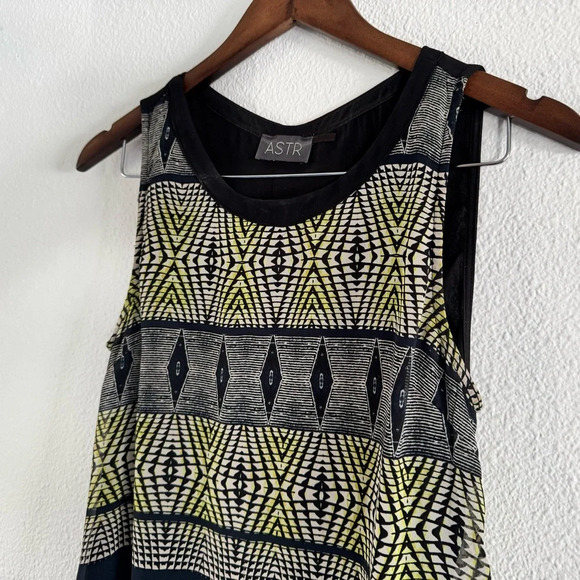 ASTR Tank Dress Racer Back Sheer Dress Geometric Small Aztec #ADR92810 Cocktail - Picture 2 of 13